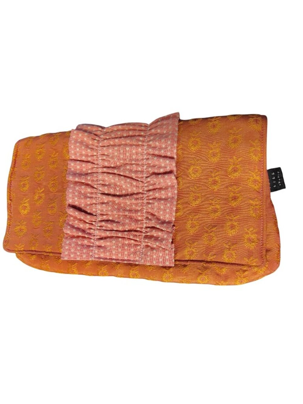 Lisa Lill Studio Clutch Purse Orange Brown, Pink Ruffle Boho Snap Close